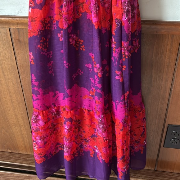 Maison Tara Long Sleeve Mock Neck Printed Chiffon Fit and Flare Dress - Picture 9 of 10